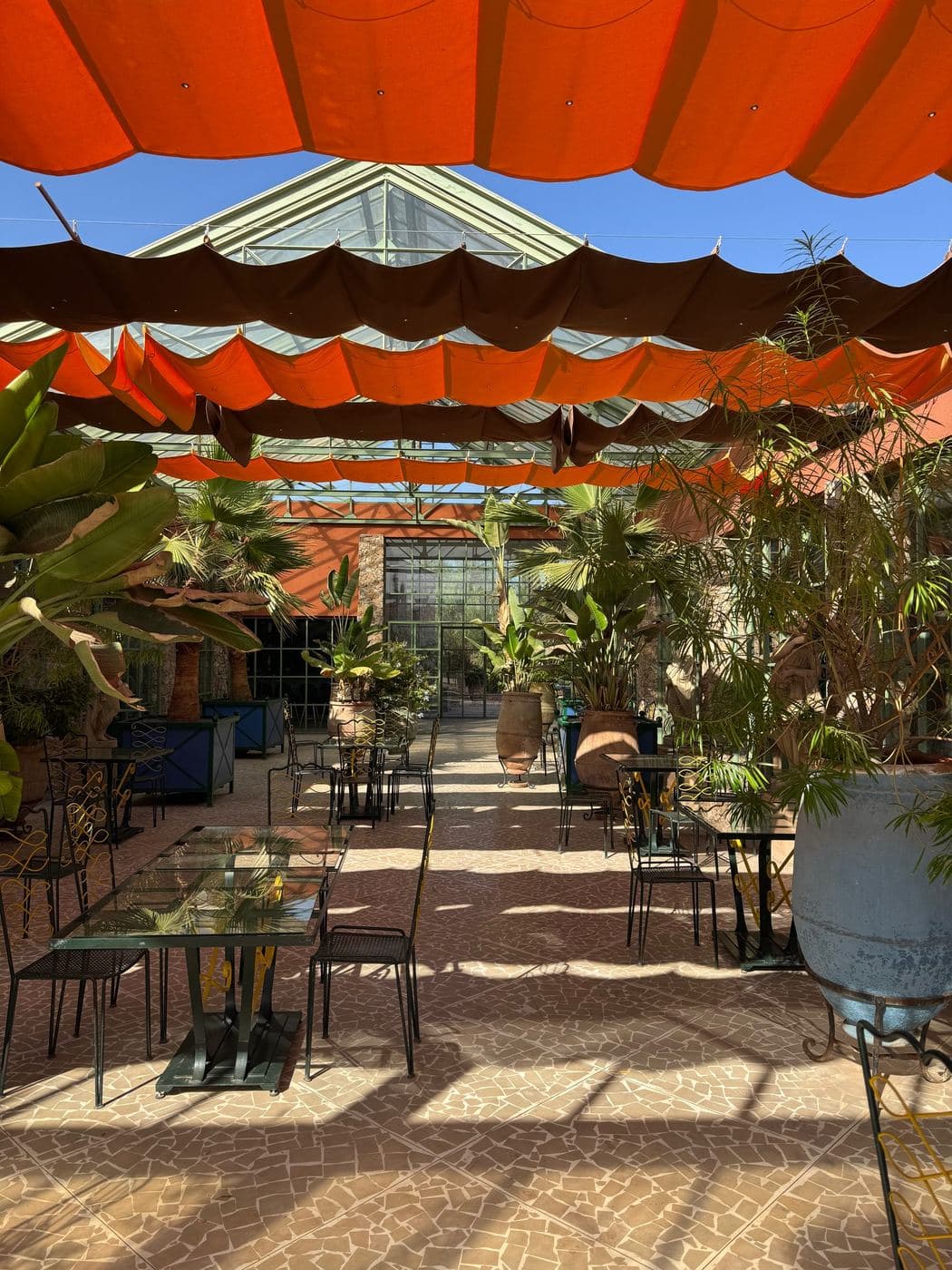 Under the courtyard canopy